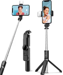 Selfie stick statief met vullampje telefoon opvouwbare mini selfie statief stand met draadloze Bluetooth afstandsbediening compatibel met 4481486