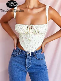 Débardeurs pour femmes Camis Asie Floral Corset Femmes Doux Imprimer Cravate Sexy Crop Top Été Sans Manches Froncé Désossage Bustier Débardeur Décontracté 230331