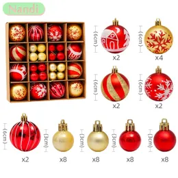 Noel Dekorasyonları 42-44pcs/Kutulu Noel Top Asma 6cm Özel Şekleli Boyalı Hediye Kutusu Seti Noel Ağacı Dekorasyon Ana Sayfa Partisi Sergilalar 231101