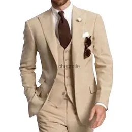 Men's Suits Blazers Champagne 3 Piece Business Party Best Men Suits Peaked Lapel Two Button Custom Made Wedding Groom Tuxedos 2023 Jacket Pants Vest YQ231101