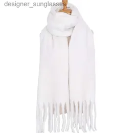 Scarves Solid Color Thick Scarf Unisex Winter Outdoor Warm Shl Plush Scarf White Scarf Luxury Brand Design Foulard En MousselineL231101