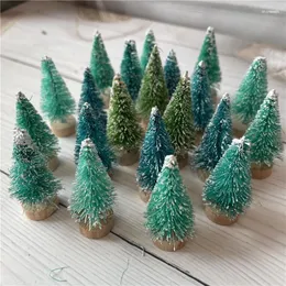 Decorazioni natalizie 12 Pz/lotto Mini Albero Sisal Seta Cedro Home Decor 4.5 CM Piccolo Babbo Natale Neve Gelo Casa di Villaggio 2023 Anno Noel Forniture