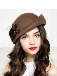 Berretti 100% lana feltro berretti donna autunno e inverno festa garza fiore cappello formale banchetto grazia cappelli di lana 231031