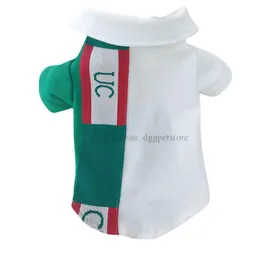 Abbigliamento per cani di marca Abbigliamento per cani di marca Camicie per cani in cotone T-shirt polo con colletto con motivo classico a lettera Felpa traspirante per cani di piccola taglia Verde Bianco L A583