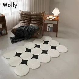 Carpet High Quality Thick Fluffy Flocking for Living Room Ins Style White Black Circle Plush Bedside Rug Non Slip Bath Door Mats 231031