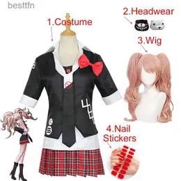 Anime Costumes Anime Danganronpa Cosplay Come enoshima Junko mundur kawiarnia kawiarnia Krótka spódnica podwójna ogon Braid WIGL231101