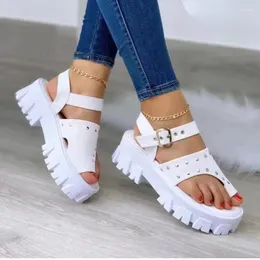 Sandals OKKDEY 2023 Summer Thick Soled Large Women's Shoes Round Toe Cover Fashion Versatile One Line Buckle Women