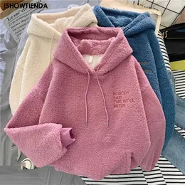 Kvinnors hoodies tröjor fluffiga hoodie topp kvinnor casual hooded tröjor v hals fleece tröja lös varm höst vinter pullover ropa de mujer 231031