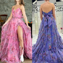 Drukuj Floral Prom Dress 2k24 Bodysuit Bezpośrednia ramiączka VIT-SLIT HIGH SIT SITUT Preteen Lady Pageant Formal Evening Party Black-Tie Gala Romper Periwinkle Pink