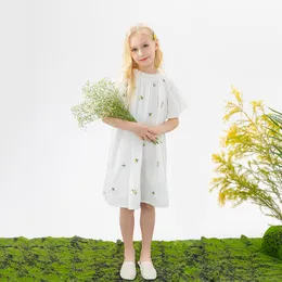 Girl s Dresses 2023 Summer Teen Girls with Lining Embroidery Baby Set White Flowers Cotton Sister Clothes 7301 230331
