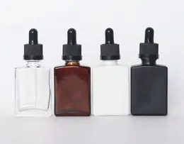 glass serum bottle dropper Pipette 30ml 1oz square flat clear white black amber green blue red for cosmetic essential oil perfume custom print logo packaging box