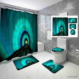 Shower Curtains Pcs Tunnel Theme Shower Curtain Sets with Non-Slip Rugs Mat Illusion Architecture Waterproof Shower Curtain Set R231101