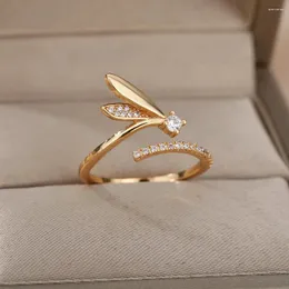 Cluster Rings Simple Cute Zircon Insect Wing For Women God Adjustable Finger Ring Aesthetic Wedding Jewelry Lover Gift Her