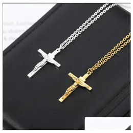 Pendant Necklaces Pendant Necklaces 18K Solid Gold Filled Crucifix Jesus Cross Stunning Chain Necklace Gift Mti-Style Design Select Ma Dhfbs
