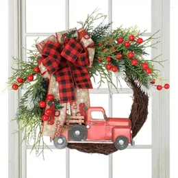Decorative Flowers Red Truck Farmhouse Wreath Aesthetical For Christmas Ambience Door Ornaments Railing Front Doors Entrance Porch