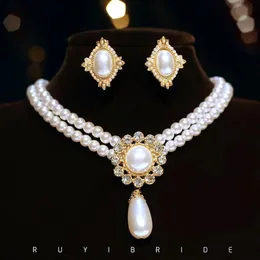 Chokers Shmik Elegant Vintage Full Pearl Pendant Necklace Chains örhängen för Women Lady Classic Exquisite Chorker smycken 231101