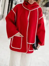 Jaquetas femininas misturas de lã acolchoada jaqueta com cachecol feminino cashmere splice manga longa balão sólido grosso jaquetas outono sobretudos 231101