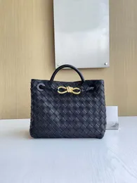 10A Mirror Quality Designers Medium Andiamo Tote Bags Womens Real Leather Weave Handle Handbag Luxury Lambskin Black Purse Crossbody Shoulder Strap Bag