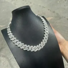 Laboratory Created Jewelry 14mm Sier Double Rows Hpht Real Synthetic Lab Grown Diamond Cuban Link Necklace