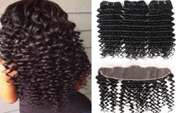 8A Brazilian Deep Wave Bundles With Closure 100 Echthaar Lace Frontal Closure mit Bundles Deal Kinky Curly Water Wave Body Str6140560