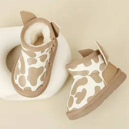 Botas 12-16cm neve impermeável para criança meninas meninos moda leopardo impressão inverno tornozelo 0-3year crianças com pelúcia