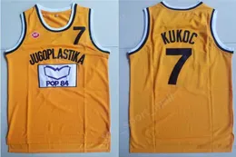 الرجال Moive Toni Kukoc Jerseys 7 كرة السلة الصفراء Jugoplastika تقسيم القمصان البوب ​​كلها مخيط لعشاق الرياضة الشحن المجاني