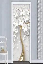 2020 s-adesivo porta adesivo 3d flores brancas árvore mural papel de parede à prova dwaterproof água sala estar quarto porta adesivos casa deco6791552