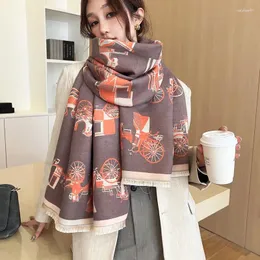 Lenços 2023 design luxo inverno cashmere cachecol mulheres quentes pashmina cobertor vagão feminino xale envolve grosso foulard bufanda