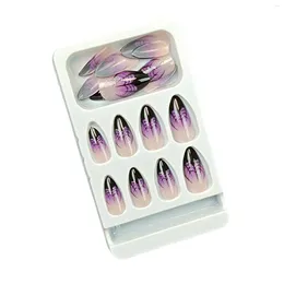 Накладные ногти для дизайна ногтей миндалевидные, на Хэллоуин, фиолетовые, черные, элегантные, искусственные, для начинающих, практика украшения
