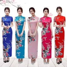 Sukienki swobodne kwiatowy pawie kobiety tradycyjne chińskie sukienki vintage mandarynki kołnierz qipao ponadgabaryt długi szczupły cheongsam 6xl 230331