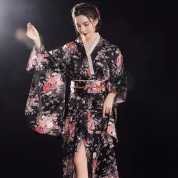 Ethnic Clothing Japanese Traditional Yukata Kimono With Obi Vintage Women Evening Dress Geisha Stage Show Costume Cosplay 230331