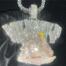 Ciondoli Catena di diamanti personalizzata per uomo Impostazione a mano di fascia alta Gioielli hiphop in argento massiccio Ghiacciato Ciondolo 3D Regalo personalizzato 231031