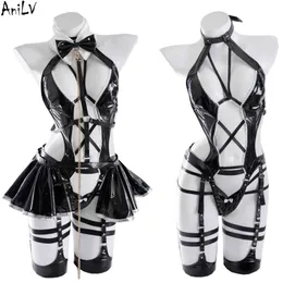 Ani 2022 Anime Grupa Grupa skórzana sukienka Bodysuit Unifrom Women Cross Pasp Bandage Daid Outfits Costumes Cosplay Cosplay