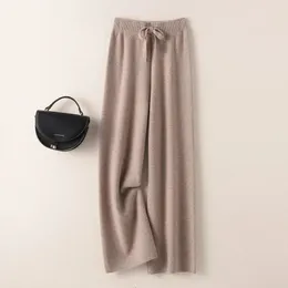 Calças femininas capris beliarst calças de caxemira senhoras cintura alta calças de perna larga casual calças de malha inverno 100% lã pura calças femininas soltas 231101