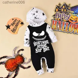 Tute Halloween Vestiti per bambini Neonato Bambina Ragazza Ragazzo Pagliaccetto Felpe con maniche lunghe Cotone Lettera Stampa Nighmare JumpsuitL231101