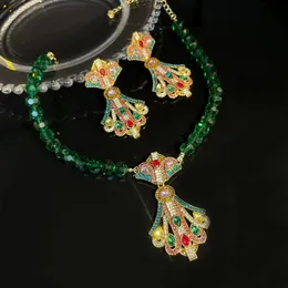 Zestawy biżuterii ślubnej Fyuan vintage barokowe zielone koraliki Naszyjnik dla kobiet Geometryczne Kolorowe Kolki Bankiet 231101