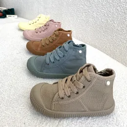 Barn avslappnad unisex klassisk hög toppflickor duk student snörning sneakers för pojkar barn skor barn f08141 230331