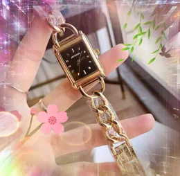 Lyxig rektangelform Dial Women Watch 32mm Fashion Women Dress Clock Full Rostfritt stål Band Armband Guld Silverfärg Cute Lady Quartz Wristwatch Presents