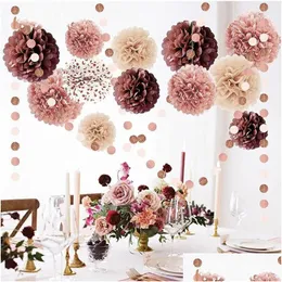 Decoração de festa Decoração de festa rosa rosa enterrar decorações de casamento papel pom poms pontos guirlandas pendurado pano de fundo para doce 16 18 bir dhkif