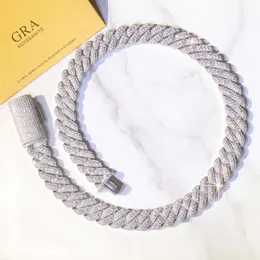 Cadeia cubana jóias INE Jóias de 15 mm de largura sólida grau redonda redonda moissanita Chain Chain Chain Chain Mens Hip Hop Colar