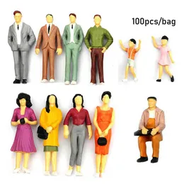 100pcs Budowanie ludzi postacie pasażerowie pociągu pociągu DIY znak mini skalowany model mieszanej koloru