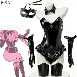 Ani anime halloween noite gato menina uniforme cosplay catwoman couro bodysuit máscara luvas trajes