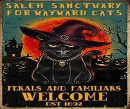 m Sanctuary for Wayward Cats Cat Halloween Tin Sign Cafe bar Home Wall Art Decoration Retro Metal Tin Sign 8x12 inch8965444