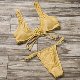 Kvinnors badkläder Ztvitality Sexig gyllene bandage Bikinis Push Up Bikini 2023 Padded Bh Low Midje baddräkt Kvinnliga kvinnor Biquini