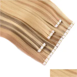 Skin Weft Hair Extension 150Gram 60Pcs 18 20 22 24 Inch Hair Glue Skin Weft Pu Tape In Human Extensions Indian Remy More Colors For Op Dh1Tj