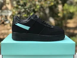 2023 Authentic Tiffany x 1 Low Running Shoes Tiffany&Co. 1837 Sneaker Forces Black BlueTrainers Men Women Sports Sneakers With Original box DZ1382-001