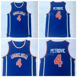 NCAA College 4 Drazen Petrovic Maglie Uomo Basket Jugoslavija Maglie Vendita a buon mercato University Team Colore Blu Alta qualità In vendita