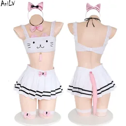 Ani Kawaii Girl Student Cute Cat Maid Costume uniforme Donna Sexy Nappa Katze Pamas Lingerie Outfit Cosplay Gonna a pieghe cosplay