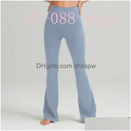 Groove Fitness Gym Women Elastic Wide Lu-088 Ben Flare Pants Leggings Hög midja tunn sommarbyxa Drop Delivery DH8PQ