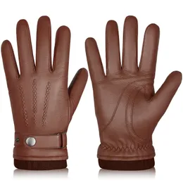 Fünf-Finger-Handschuhe BISON DENIM Winter-Schaffell-Lederhandschuhe Herren Warme Touchscreen-Handschuhe mit Kaschmirfutter Fahren Radfahren Laufen Skihandschuhe 231031